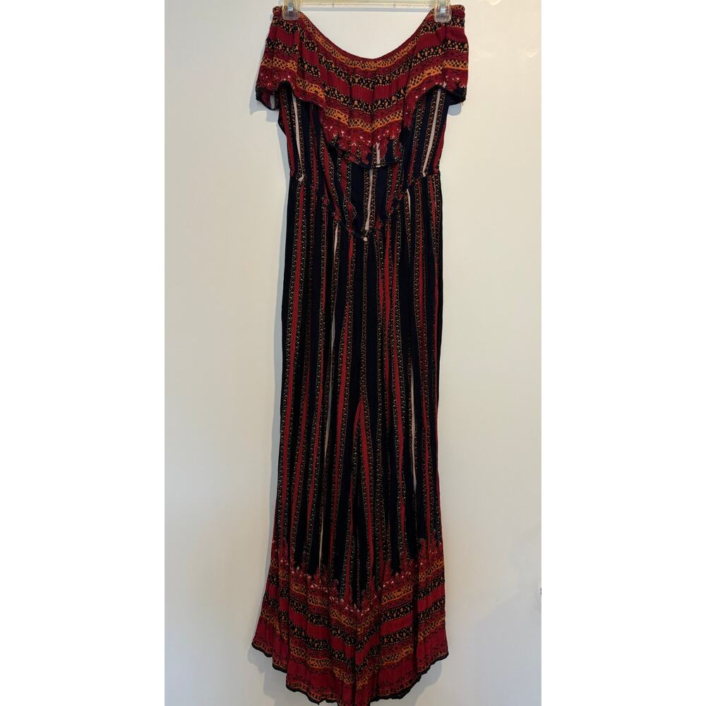 Free People Jumpsuit Womens Size Large Ruffle Top Wide Leg Boho Festival Coastal